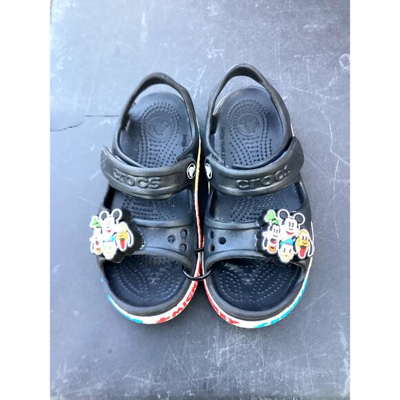 Disney Crocs Kids Black w/ With Rainbow Goofy Mickey Pluto Donald - Picture 1 of 3